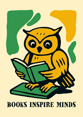 Owl Reading Book Poster
