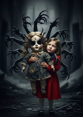 Creepy Doll with Girl and Hands