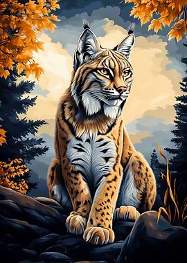 Lynx in Autumn Landscape
