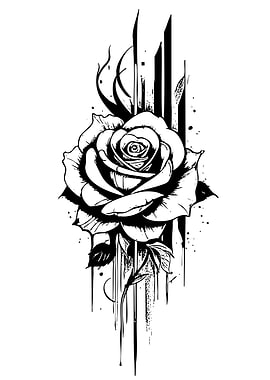 Rose with Abstract Black Lines