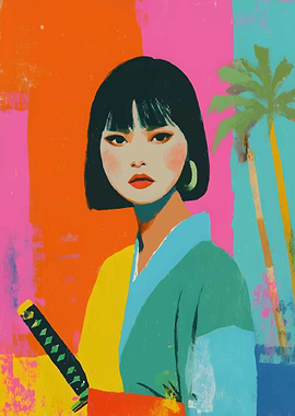 Pop Art Samurai Woman with Sword