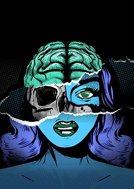 Pop Art Zombie Woman with Brain