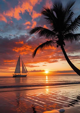 Sailing into the Sunset – Tropical Beach Wall Art