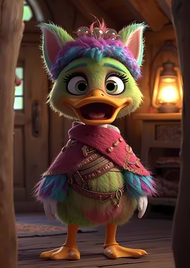 Cartoon Duck Character in Detailed Outfit