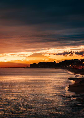 Mount Fuji Sunset Seascape