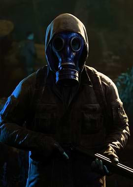 Hooded Figure with Gas Mask