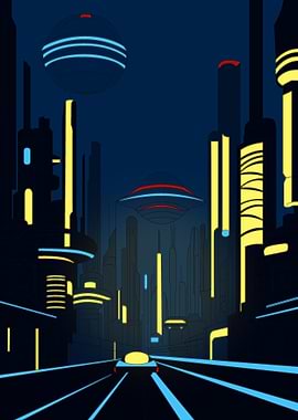 Futuristic Cityscape with Flying Saucers