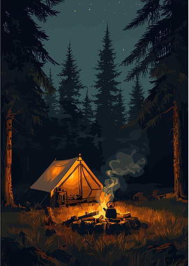 Night Camping in the Forest