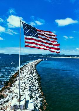 American Flag Over Marina Del Rey