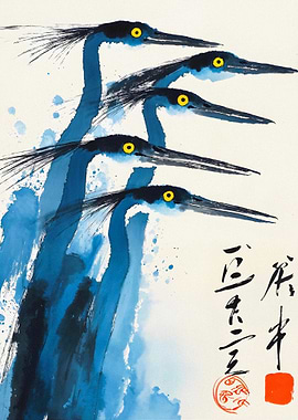 Blue Heron Watercolor Painting