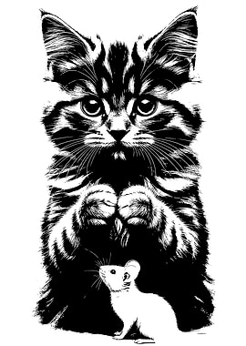 Black and White Cat and Mouse