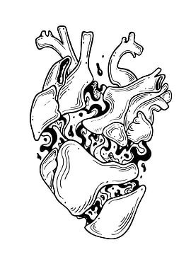 Anatomical Heart with Abstract Black Fill