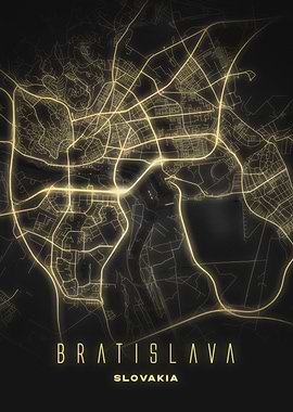 Bratislava, Slovakia - Glowing City Map Art Poster
