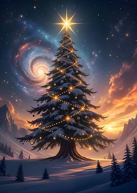 Christmas Tree Under a Cosmic Sky