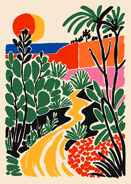 Colorful Coastal Landscape Illustration