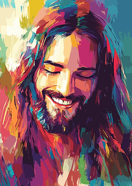 Colorful Portrait of Jesus Christ Smiling