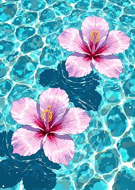Hibiscus Flowers Floating in Water