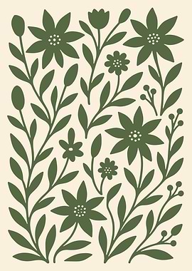 Floral Pattern in Green and Beige