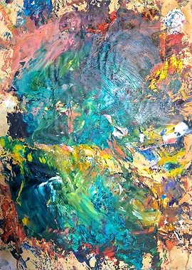Abstract Painting with Green and Blue Hues