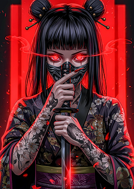 Cyberpunk Geisha with Katana