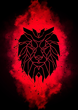 Geometric Lion Head with Red Aura