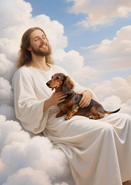 Jesus with Dachshund in Heaven | Dog Memorial Gift