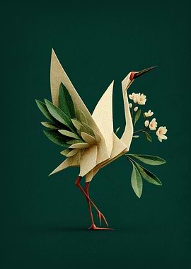 Origami Crane with Blossoms