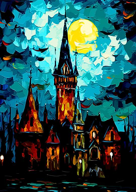 Castle Under Moonlight Painting