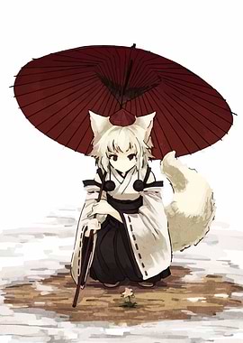 Anime Fox Girl with Umbrella