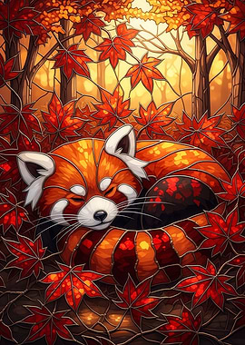 Red Panda Sleeping Stained Glass