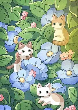 Cats in a Flower Garden