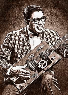 Bo Diddley Sepia Guitar Portrait