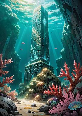 Underwater Obelisk Dominating the Coral Reef