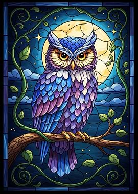 Stained Glass Owl on Branch