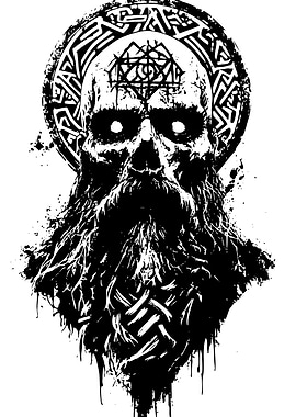 Black and White Viking Skull Art