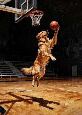 Golden Retriever Basketball Player Painting