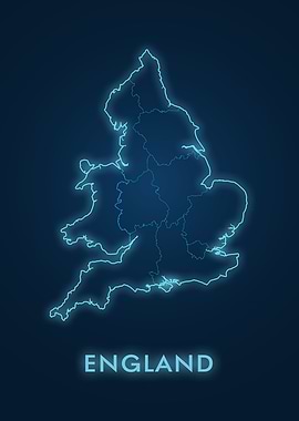 England Map Neon Outline