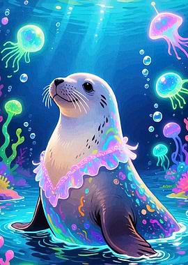 Cute Seal Jellyfish Ocean