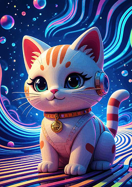 Cyberpunk Cat with Headphones