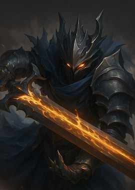 Dark Knight with Fiery Sword