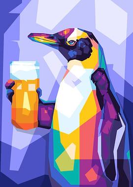 Penguin with Beer Pop Art