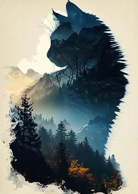 Cat Silhouette Landscape