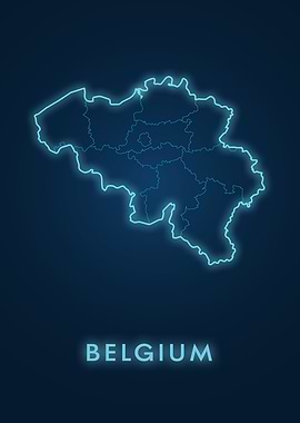 Belgium Map Neon Outline