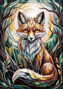 Fox in Stained Glass Style