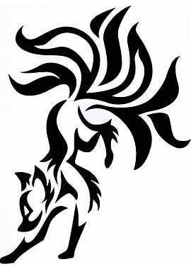 Nine-tailed Fox Black and White Art