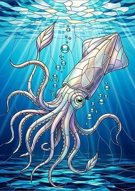 Stained Glass Squid Underwater