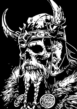 Viking Skull Warrior Black and White
