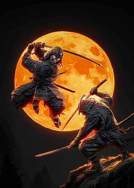 Samurai Duel Under the Full Moon