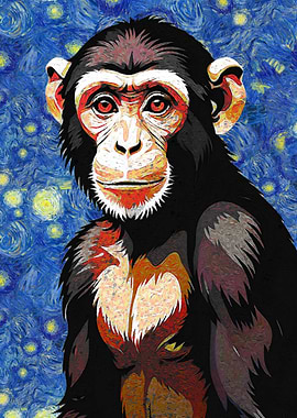 Chimpanzee Portrait in Starry Night Style