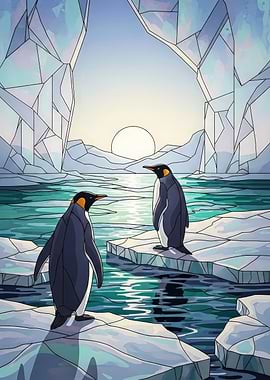 Penguins on Ice Stained Glass